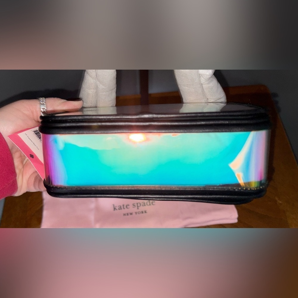 Kate Spade Black Small Nicola Iridescent Holographic Heart Lock Purse Bag - Picture 6 of 8